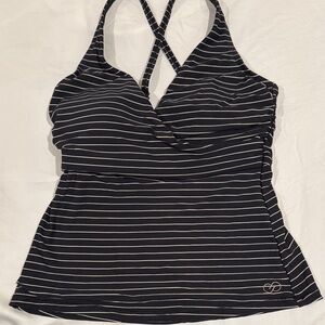 Calia Striped Black and White Tankini swim top small